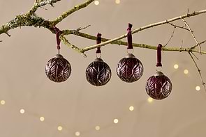 Patta Baubles - Burgundy - (Set of 4)-CHRISTMAS DECORATIONS-Nkuku