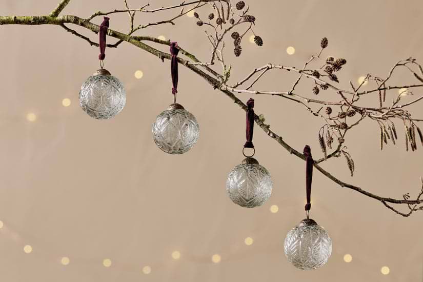 Patta Baubles - Clear - (Set of 4)-CHRISTMAS DECORATIONS-Nkuku
