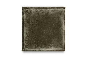 The nkuku Pilani Velvet & Linen Cushion Cover in Moss features soft, greenish-gray velvet with subtle texture and a wide flat border. This elegant cushion cover has a slight sheen and is shown against a plain white background.
