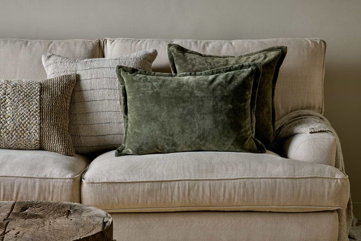 Pilani Velvet & Linen Cushion Cover - Moss-TEXTILES-Nkuku