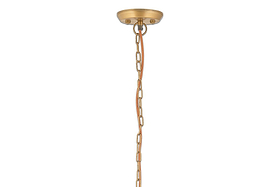 The nkuku Quinn Statement Hammered Metal Pendant - Large features a round gold ceiling canopy and an elongated oval-link chain, creating a striking focal point against a plain white background.
