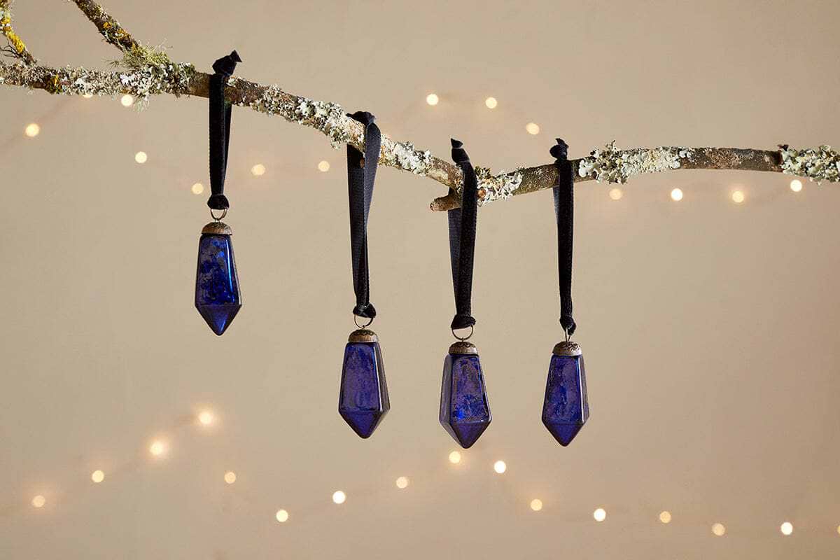 Ratnam Baubles - Indigo - Small (Set of 4)-CHRISTMAS DECORATIONS-Nkuku