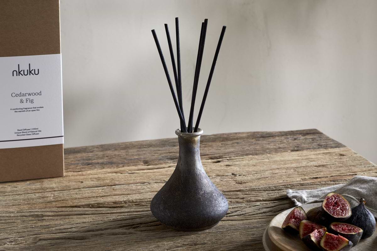 Cedarwood & Fig Reed Diffuser - Frosted Black-CANDLES & HOME FRAGRANCE-Nkuku