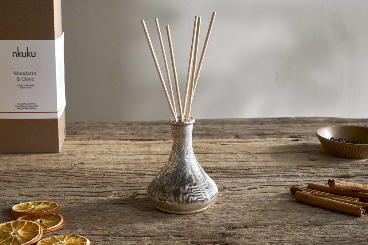 Mandarin & Clove Reed Diffuser - Antique Gold-CANDLES & HOME FRAGRANCE-Nkuku
