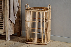 Rammi Rattan Tall Laundry Basket - Natural-STORAGE-Nkuku