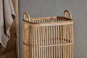 Rammi Rattan Tall Laundry Basket - Natural-STORAGE-Nkuku