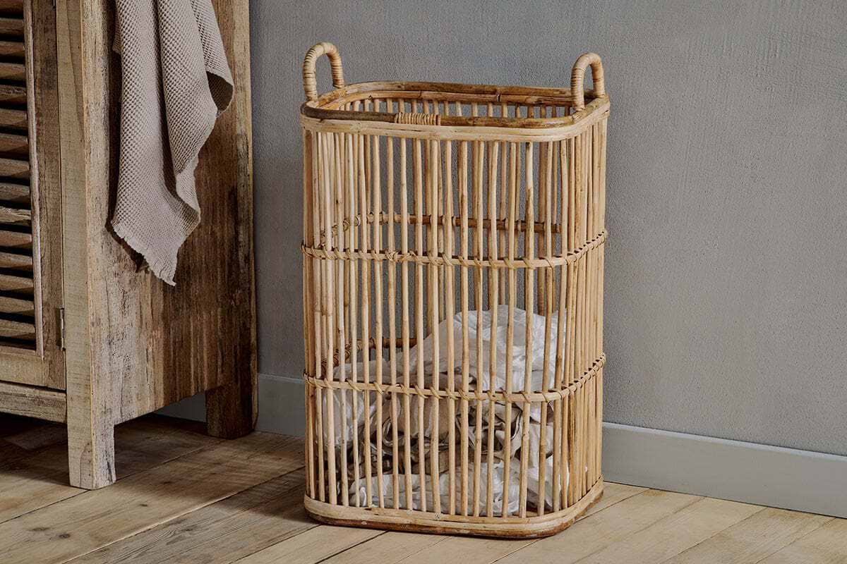 Rammi Rattan Tall Laundry Basket - Natural-STORAGE-Nkuku