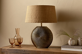 Ramvas Etched Table Lamp - Antique Brass-LAMPS-Nkuku