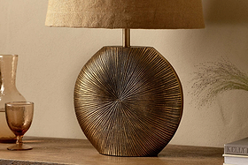 Ramvas Etched Table Lamp - Antique Brass-LAMPS-Nkuku