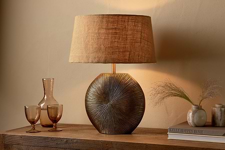 Ramvas Etched Table Lamp - Antique Brass-LAMPS-Nkuku