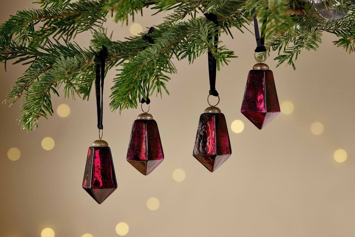 Ratnam Baubles - Ruby (Set of 4)-CHRISTMAS DECORATIONS-Nkuku
