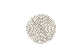 The nkuku Rayan Wire Wall Art in Antique Brass features an intricate radial pattern with concentric circles, adding artisan charm and textured elegance to any wall decor. Its handcrafted design stands out beautifully against a plain white background.