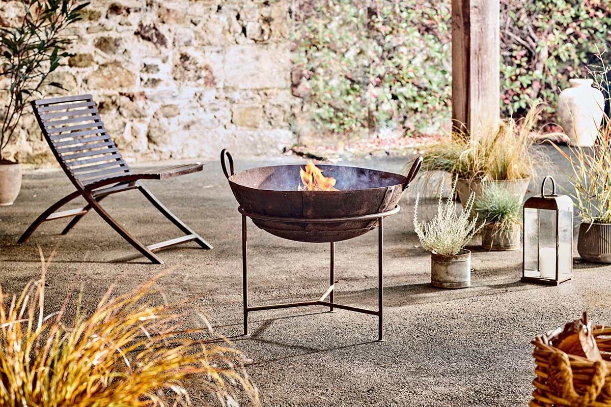 Reclaimed Iron Kadai With Grill - Medium-GARDEN-Nkuku