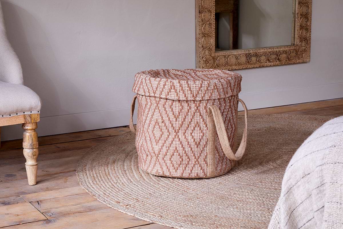 Renu Jute Laundry Basket - Rust & Natural-STORAGE-Nkuku