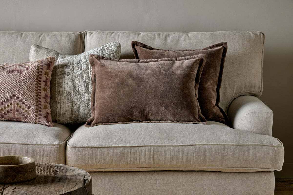 Renwal Velvet & Linen Cushion Cover - Brown-TEXTILES-Nkuku