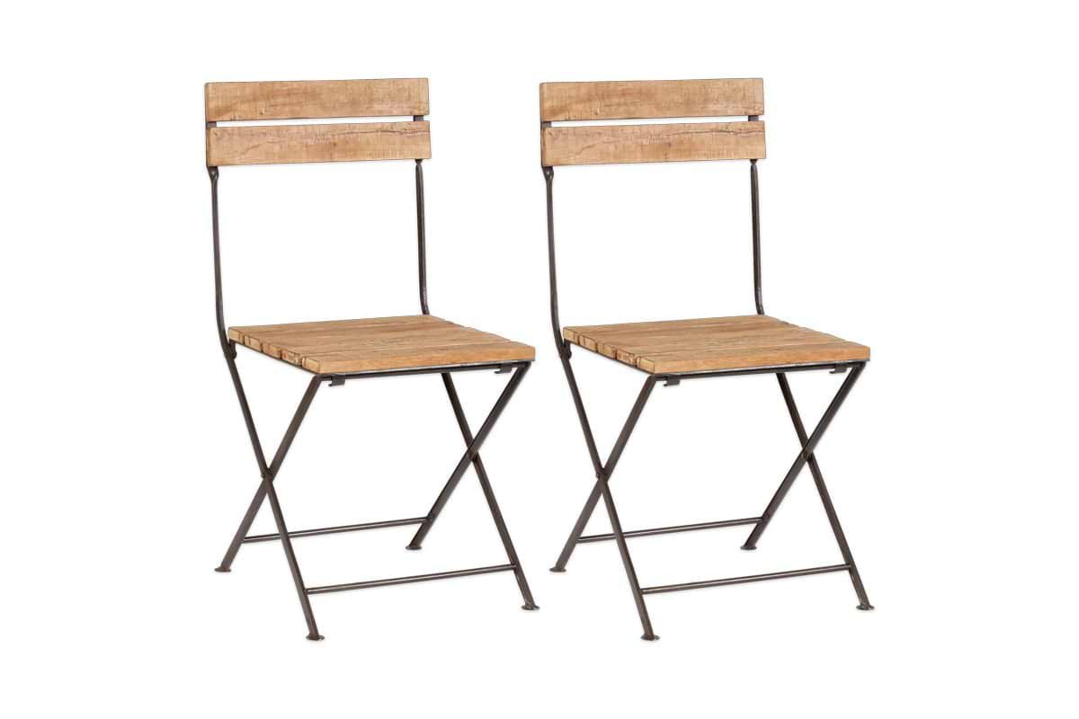 Rishikesh Reclaimed Wood & Iron Folding Chairs - (Set of 2)-GARDEN-Nkuku