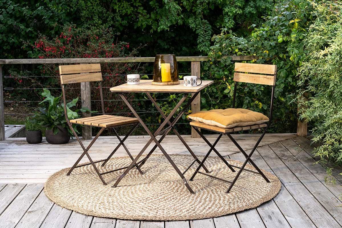 Rishikesh Reclaimed Wood & Iron Folding Chairs - (Set of 2)-GARDEN-Nkuku