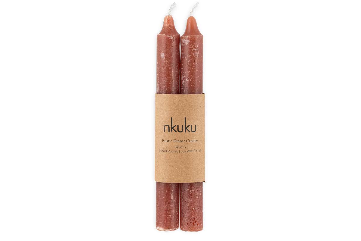 Rustic Soy Blend Dinner Candles - Rust (Set of 2)-CANDLES & HOME FRAGRANCE-Nkuku