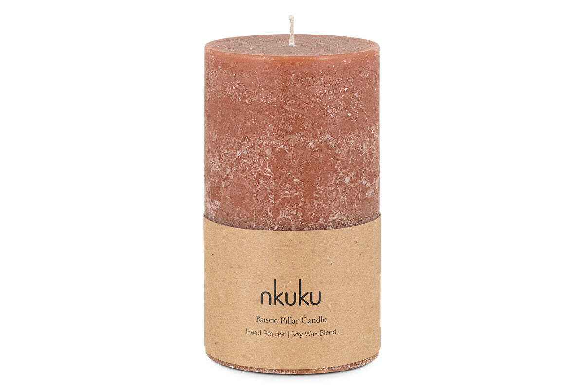 Rustic Soy Blend Pillar Candle - Rust - Large-CANDLES & HOME FRAGRANCE-Nkuku