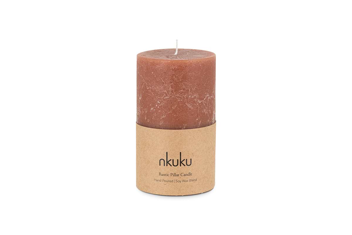 Rustic Soy Blend Pillar Candle - Rust - Small-CANDLES & HOME FRAGRANCE-Nkuku