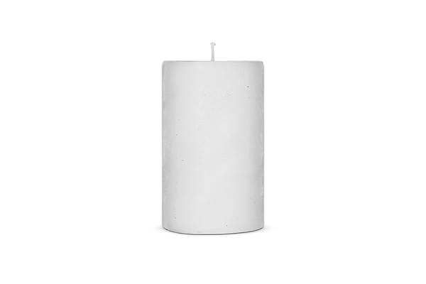 The Nkuku Rustic Soy Blend Pillar Candle - White - Large stands upright against a white background. Its cylindrical shape, flat top, and unused wick are highlighted by even lighting for a clean, minimal aesthetic.