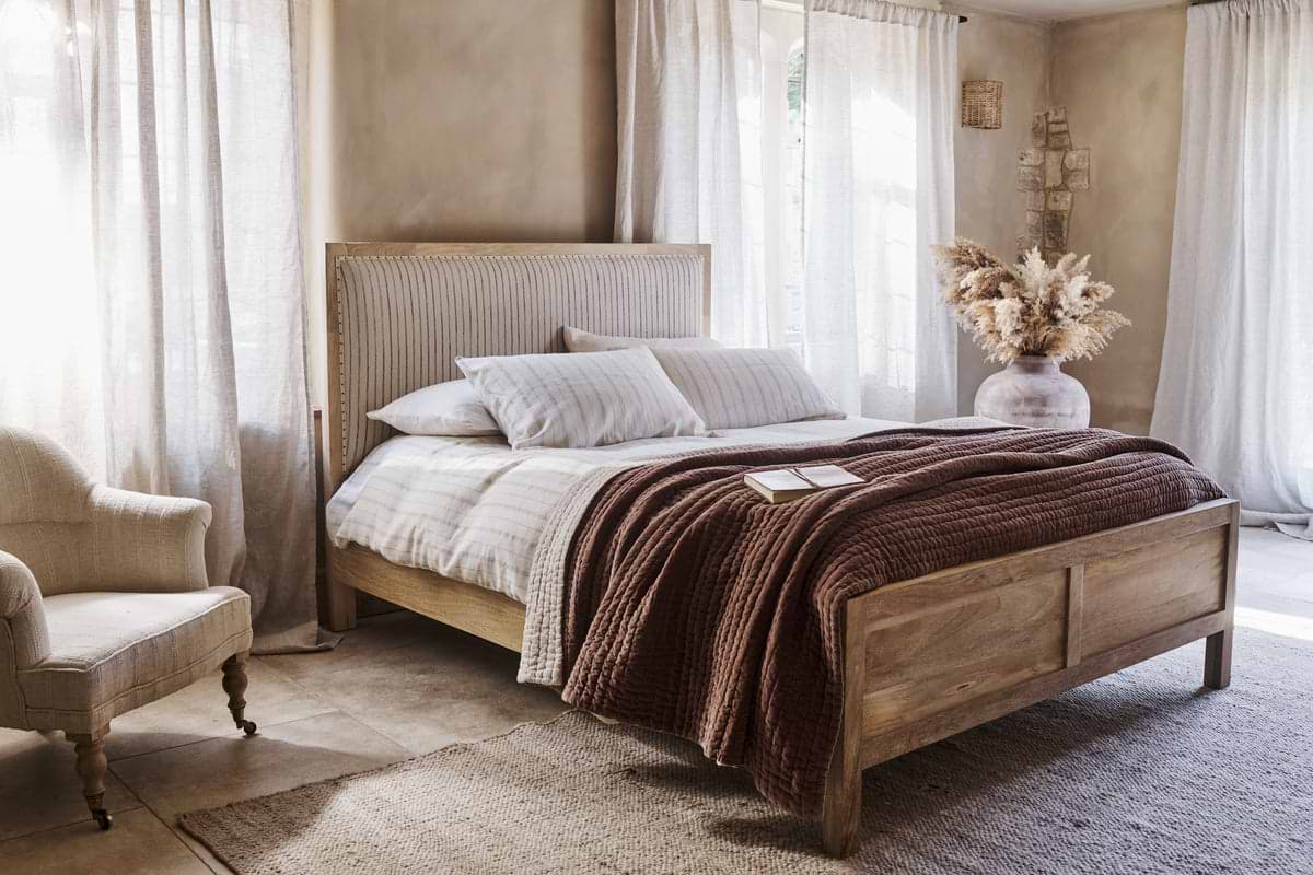 Sanja Stripe Bed - Natural-BEDROOM FURNITURE-Nkuku