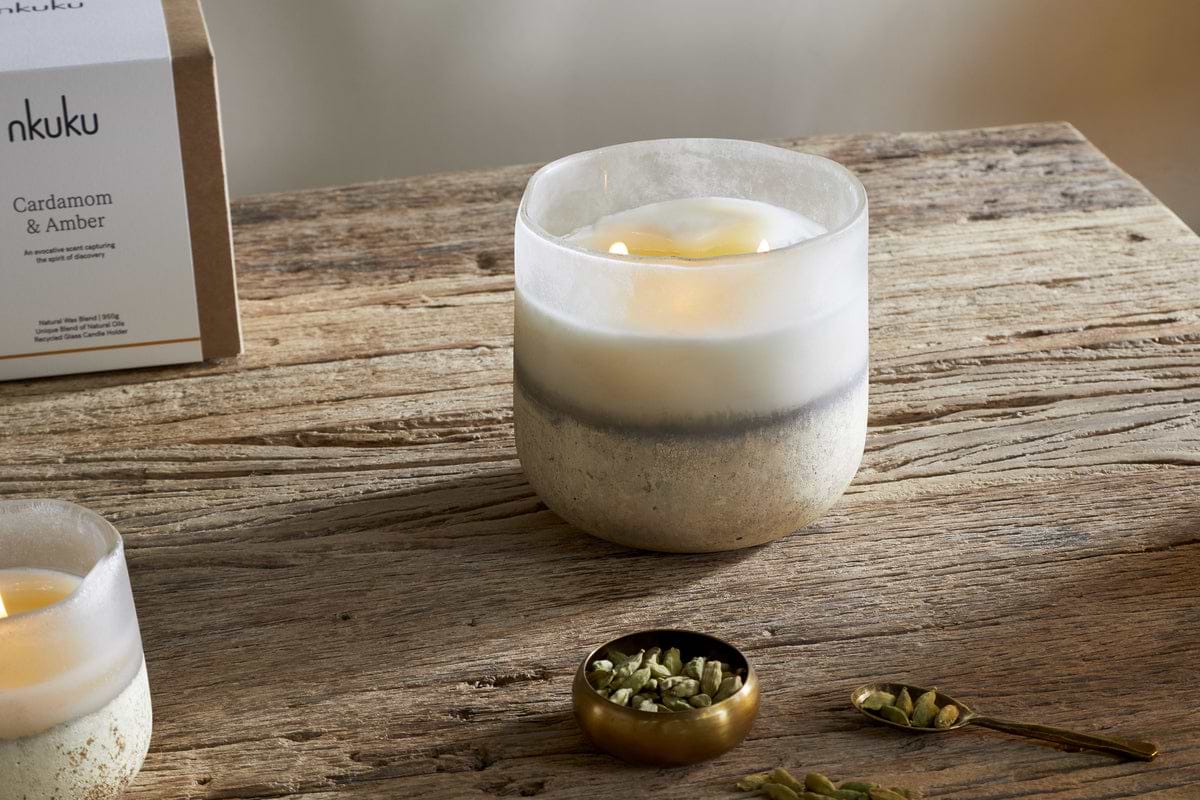 Cardamom & Amber 3 Wick Scented Candle - Aged Smoke - 3 Wick-CANDLES & HOME FRAGRANCE-Nkuku