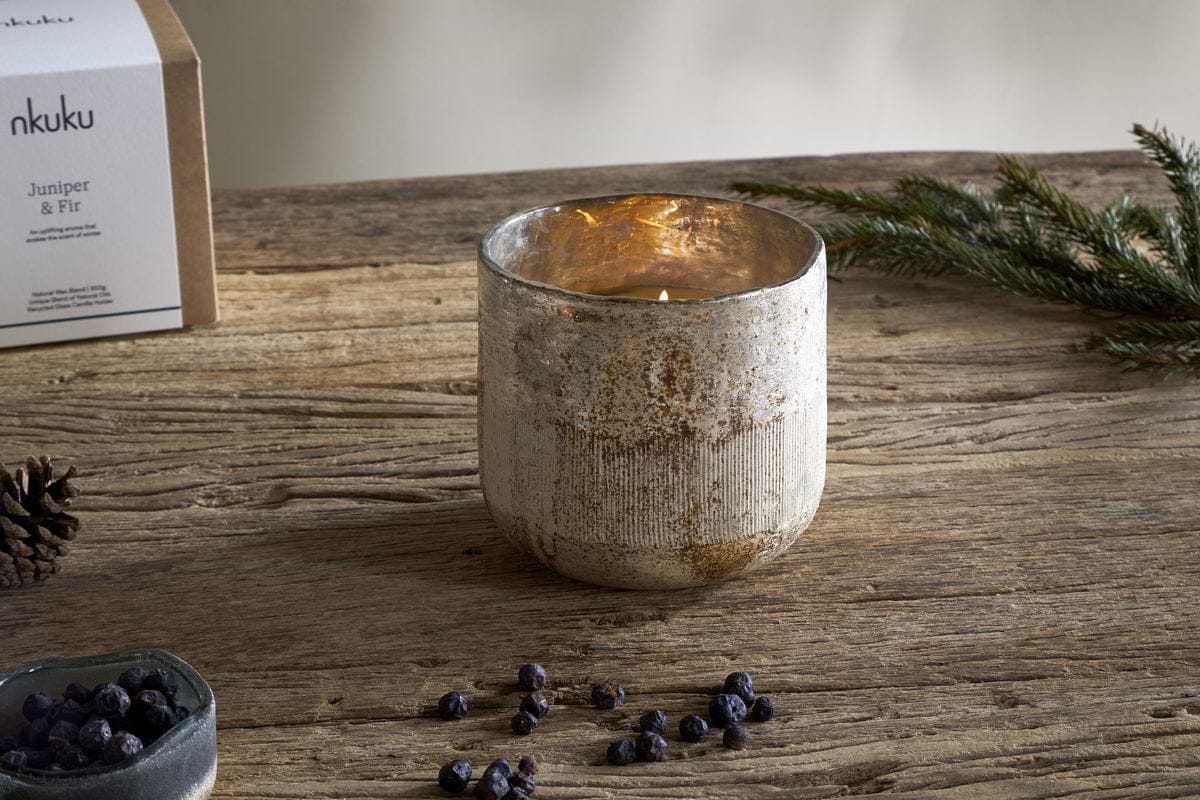 Juniper & Fir 3 Wick Scented Candle - Antique Gold - 3 Wick-CANDLES & HOME FRAGRANCE-Nkuku