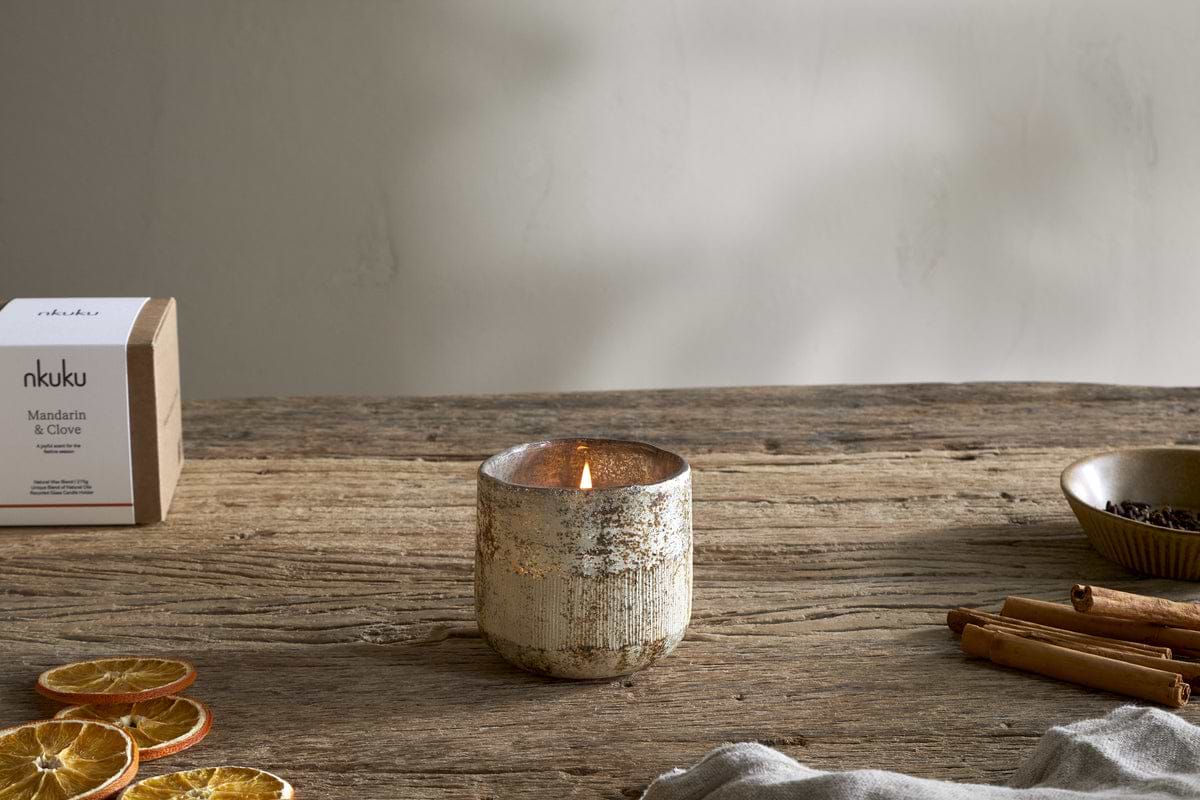 Mandarin & Clove 1 Wick Scented Candle - Antique Gold - 1 Wick-CANDLES & HOME FRAGRANCE-Nkuku