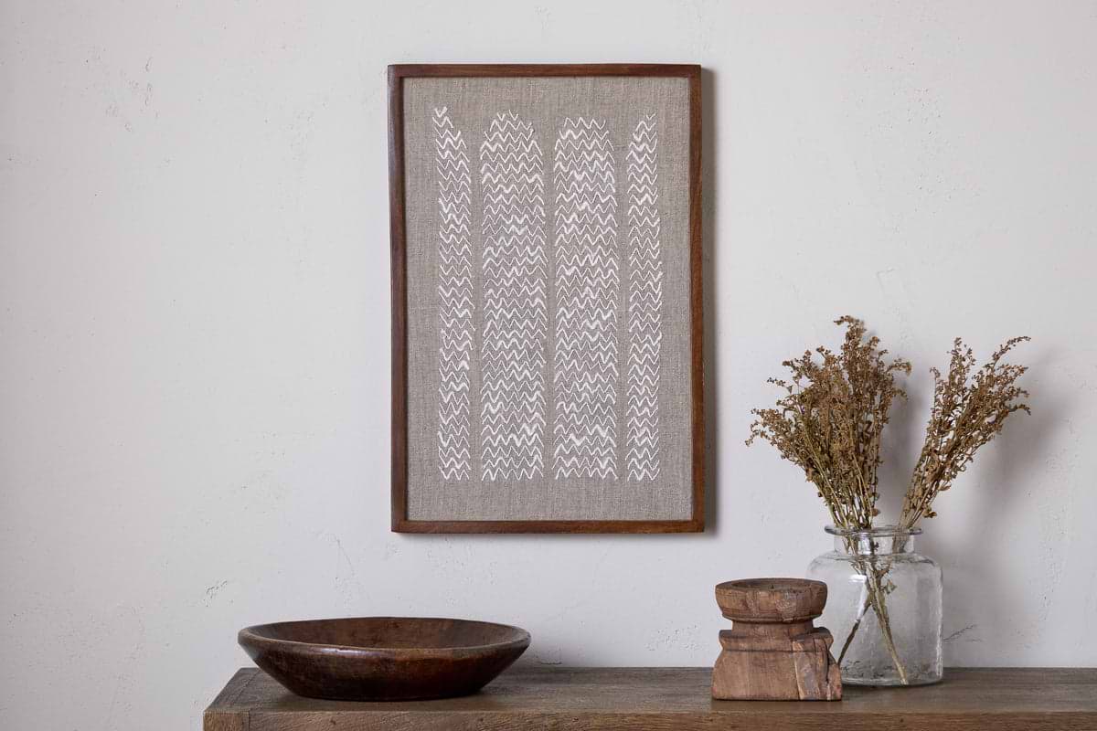 Samaya Hand Stitched Wall Art - Natural-DECORATIVE ACCESSORIES-Nkuku