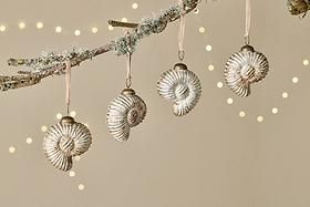 Sachin Shell Baubles - Rustic Gold - (Set of 4)-CHRISTMAS DECORATIONS-Nkuku