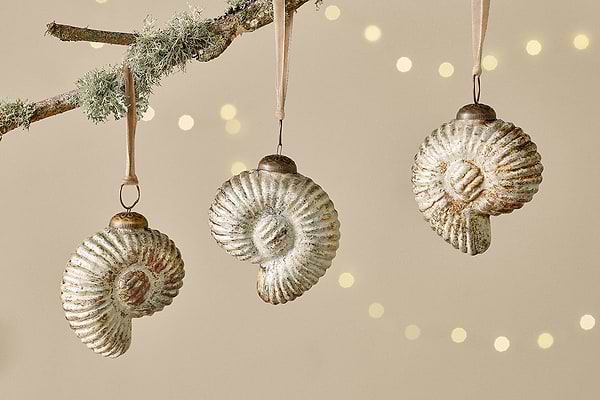 Sachin Shell Baubles - Rustic Gold - (Set of 4)-CHRISTMAS DECORATIONS-Nkuku