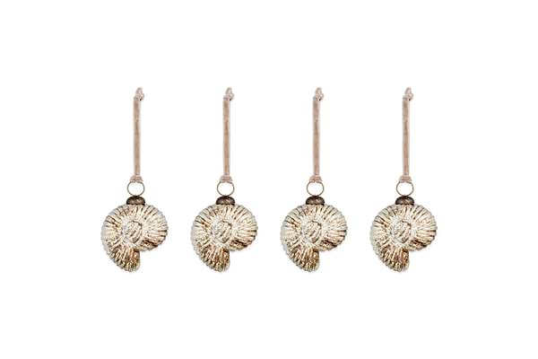 Sachin Shell Baubles - Rustic Gold - (Set of 4)-CHRISTMAS DECORATIONS-Nkuku