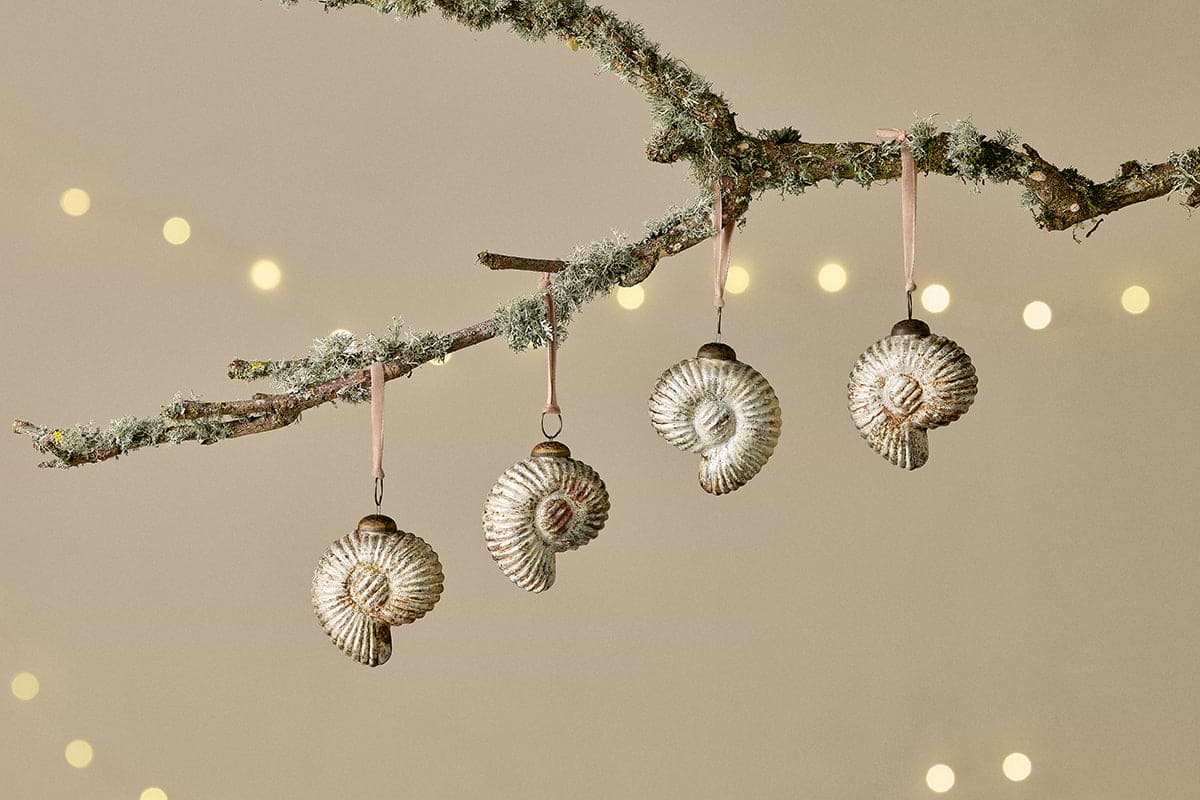 Sachin Shell Baubles - Rustic Gold - (Set of 4)-CHRISTMAS DECORATIONS-Nkuku