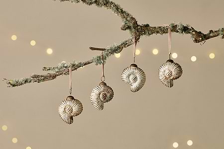 Sachin Shell Baubles - Rustic Gold - (Set of 4)-CHRISTMAS DECORATIONS-Nkuku