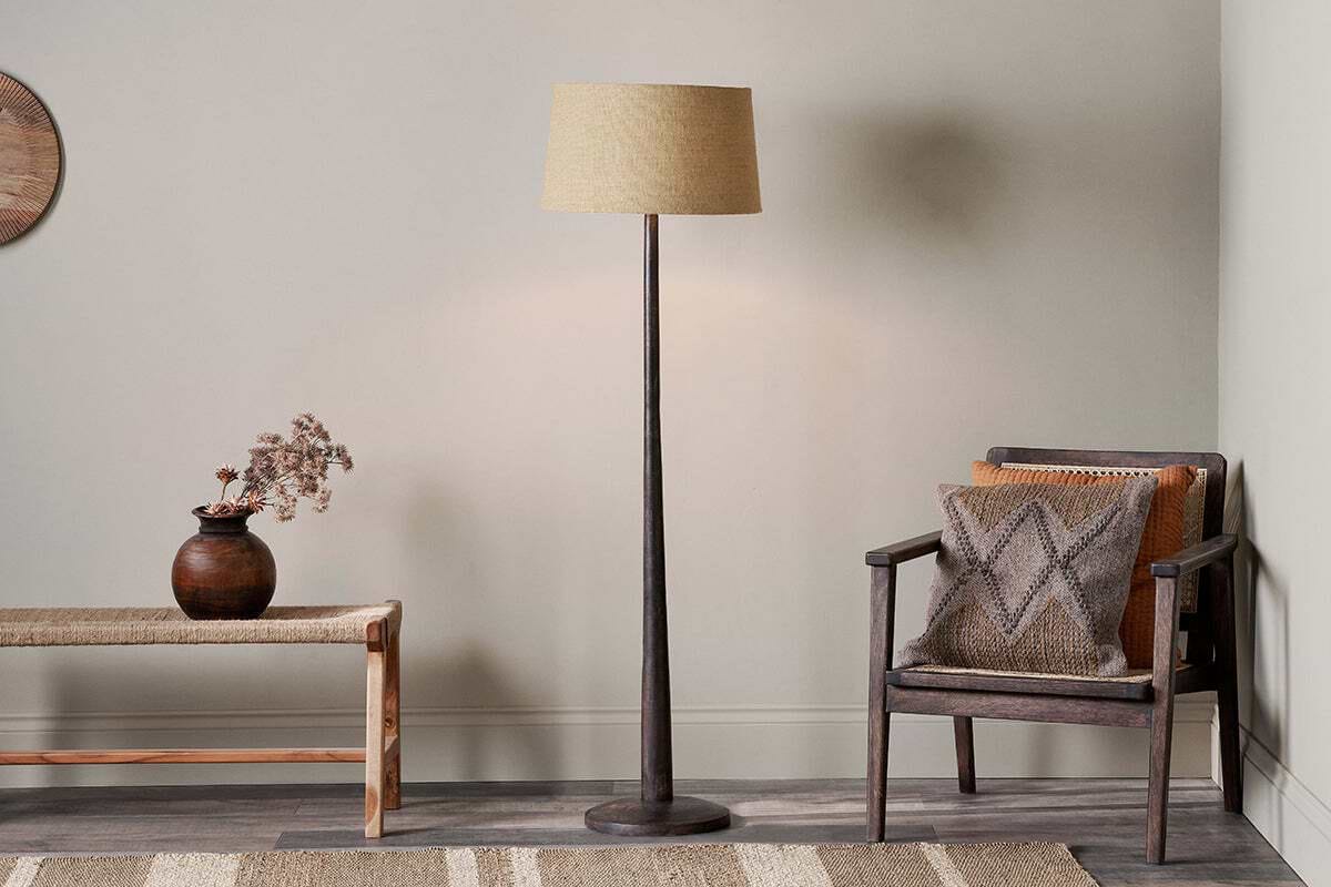Sahar Mango Wood Floor Lamp - Dark Stain-LAMPS-Nkuku