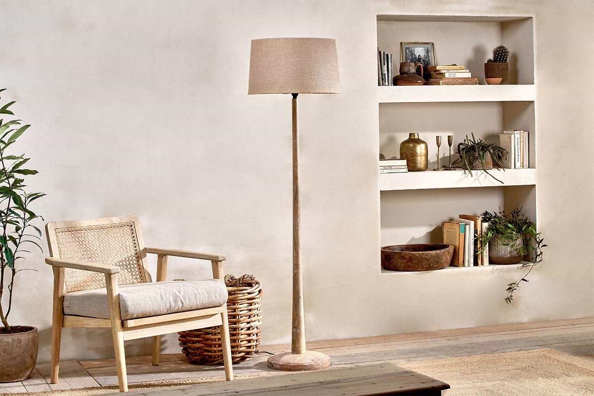 Sahar Mango Wood Floor Lamp-LAMPS-Nkuku