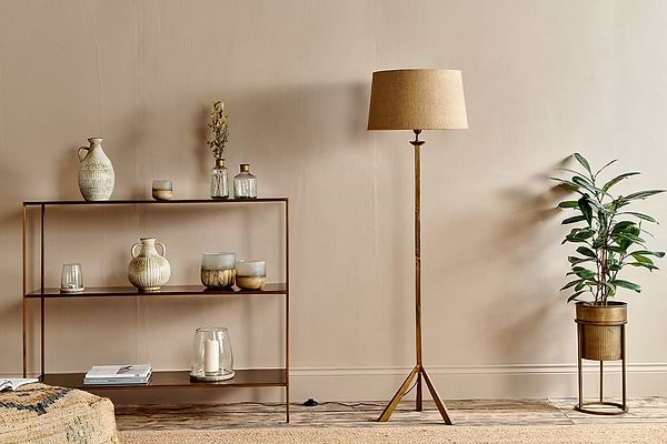 Sahhil Metal Tripod Floor Lamp - Antique Brass-LAMPS-Nkuku