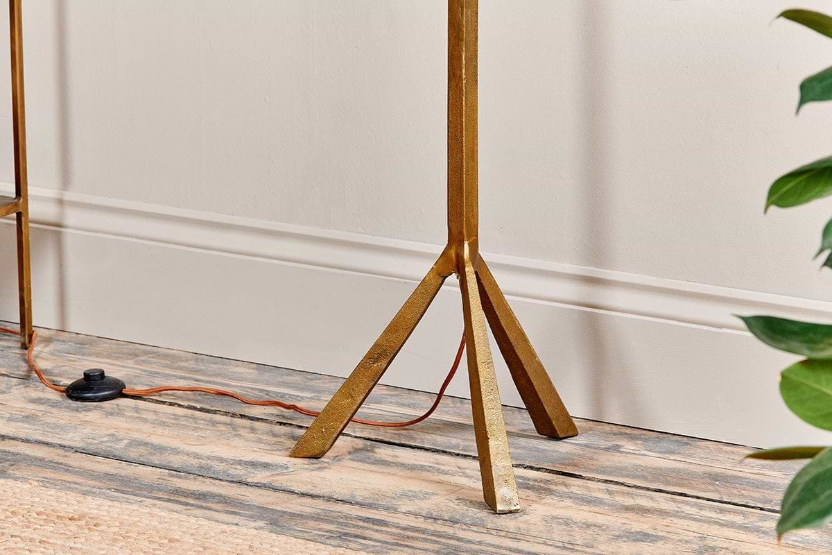 Sahhil Metal Tripod Floor Lamp - Antique Brass-LAMPS-Nkuku