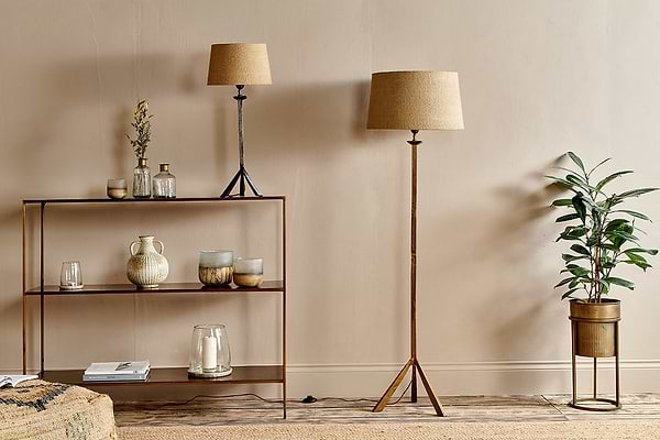 Sahhil Metal Tripod Floor Lamp - Antique Brass-LAMPS-Nkuku