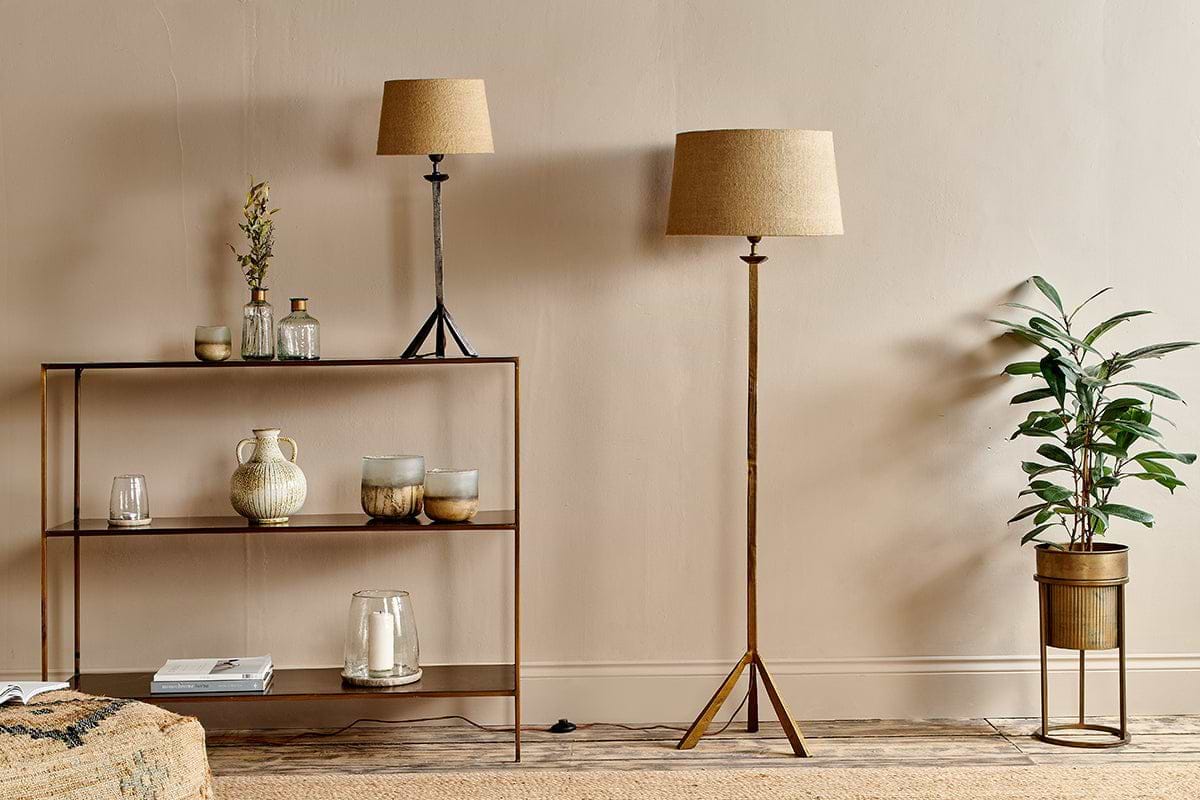 Sahhil Metal Tripod Floor Lamp - Antique Brass-LAMPS-Nkuku