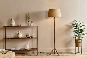 Sahhil Metal Tripod Floor Lamp - Antique Brass-LAMPS-Nkuku