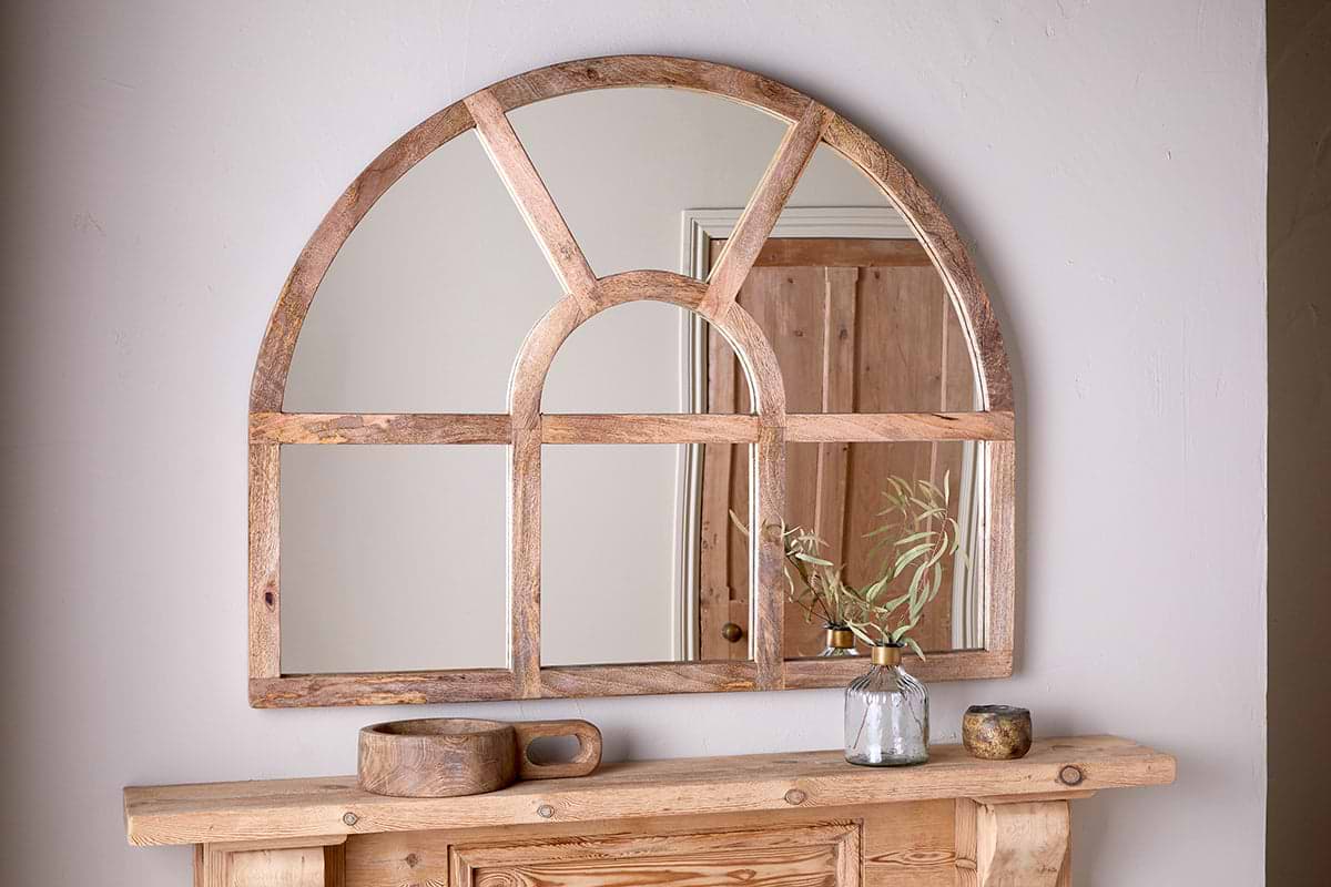 Sande Arched Mango Wood Mirror - Natural-MIRRORS-Nkuku