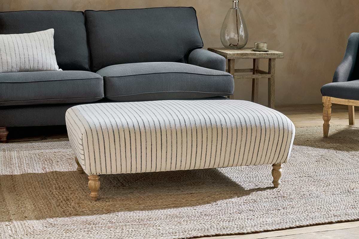 Sanja Stripe Upholstered Ottoman - Off White-SEATING-Nkuku