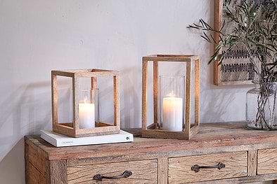 Sanora Mango Wood Lantern - Natural