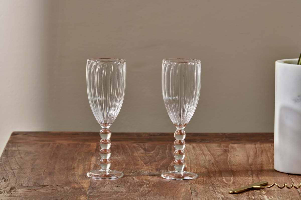 Santosa Champagne Flute - Clear (Set of 2)-GLASSWARE-Nkuku
