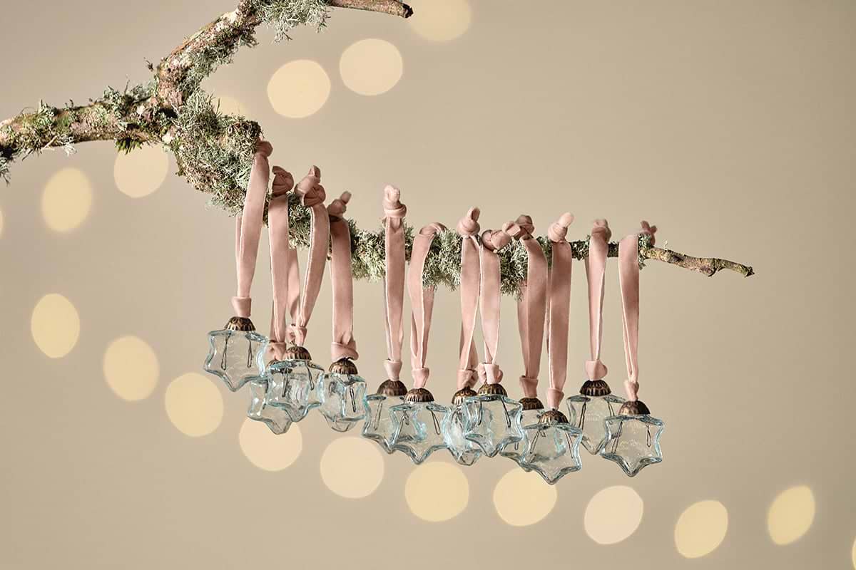 Sardi Star Baubles - Clear (Set of 12)-CHRISTMAS DECORATIONS-Nkuku