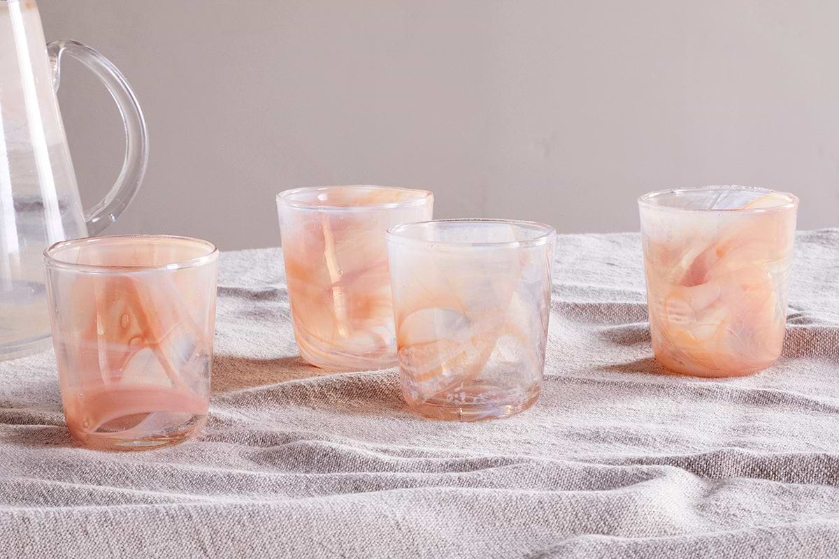 Shirali Marble Swirl Tumbler - Apricot (Set of 4)-GLASSWARE-Nkuku