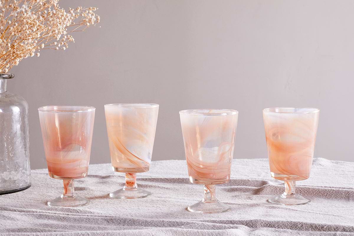 Shirali Marble Swirl Wine Glass - Apricot - (Set of 4)-GLASSWARE-Nkuku