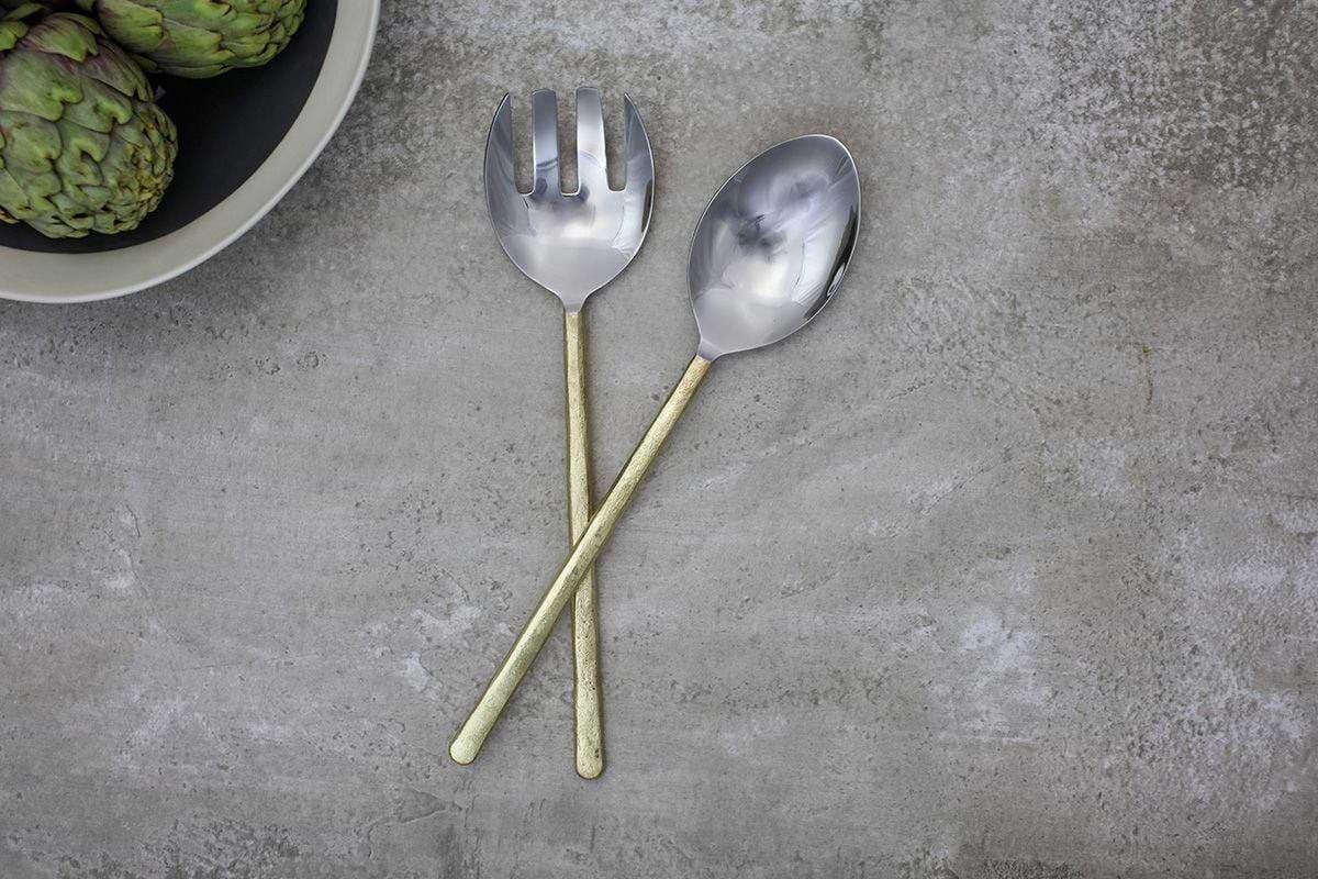 Sirkali Salad Server Set - Brushed Gold (Set of 2)-SERVEWARE-Nkuku